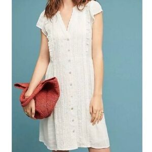 Anthropologie Meadow Rue Canal Ruffle Dress Shirtdress Sun Dress Sheer Size 14